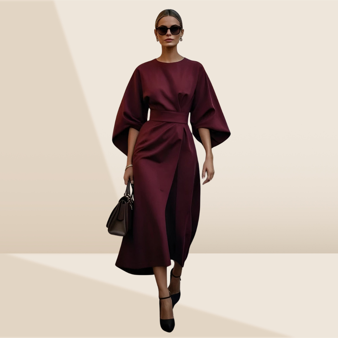 Valentina – Elegant Puff Sleeve Midi Dress
