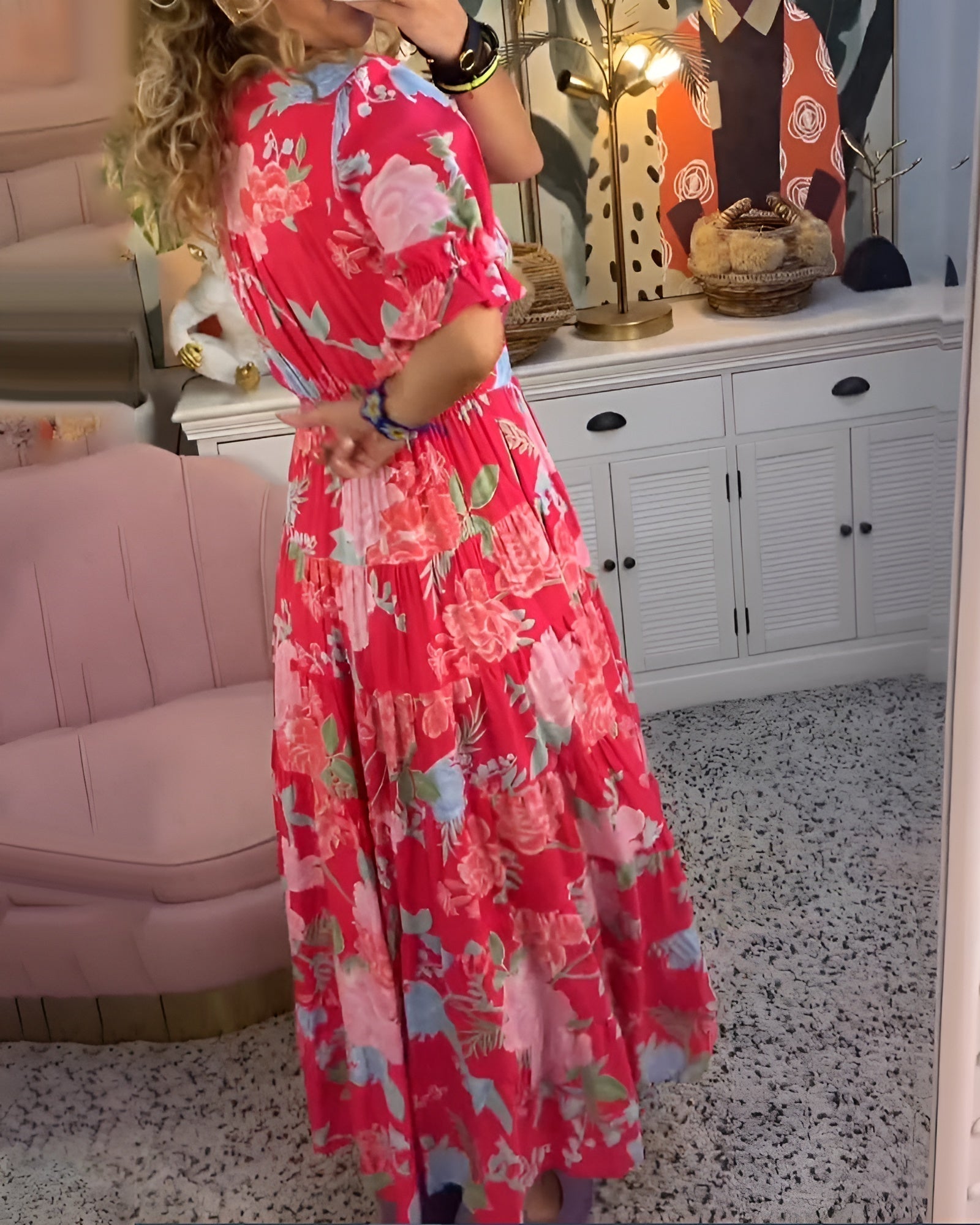CARINE | Dress with Pockets and V-Neck in Floral Print