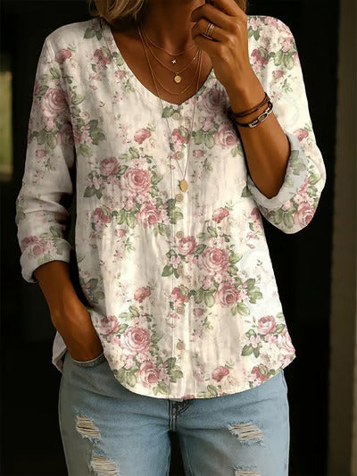 Clara | Elegant Floral Linen Blend Blouse