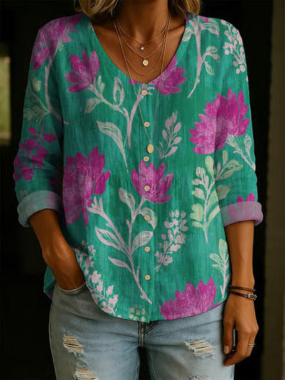 Clara | Elegant Floral Linen Blend Blouse
