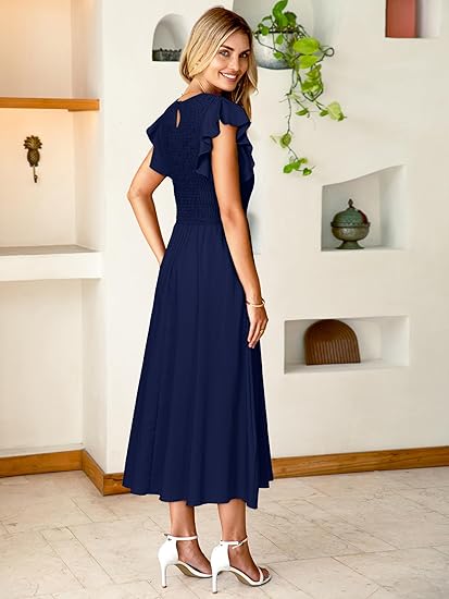 Clara | Elegant Striped Linen Midi Dress