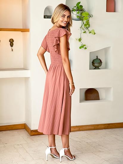 Clara | Elegant Striped Linen Midi Dress