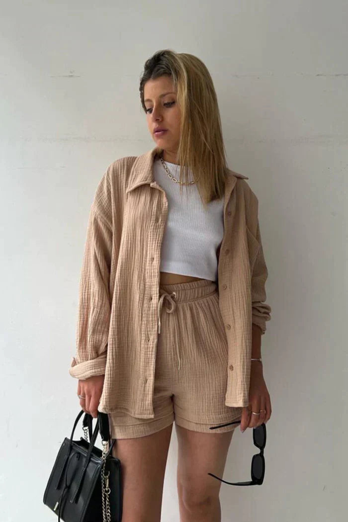 Avery – Solid Colour Shirt & Shorts Set
