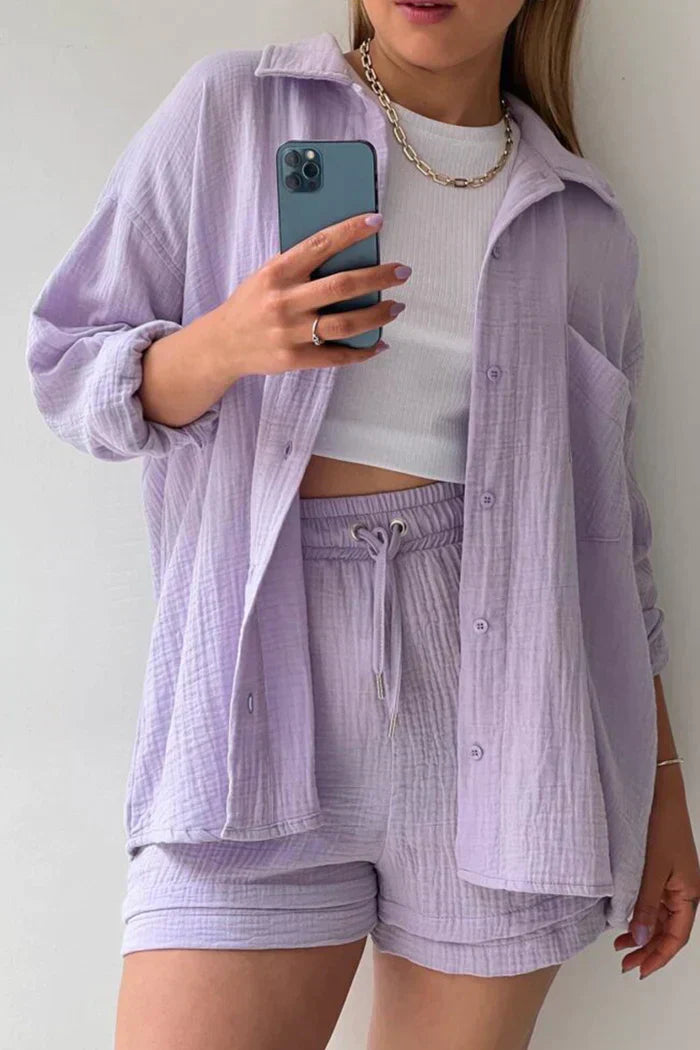 Avery – Solid Colour Shirt & Shorts Set