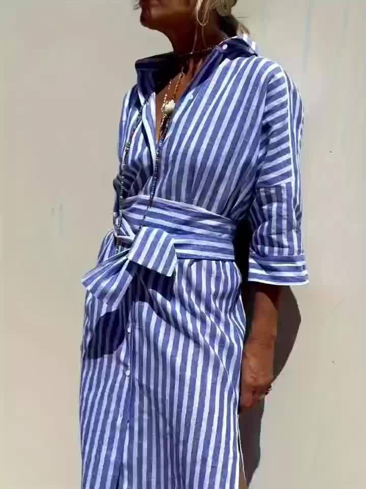 CHRISTINE | Striped Shirt Dress with Belt