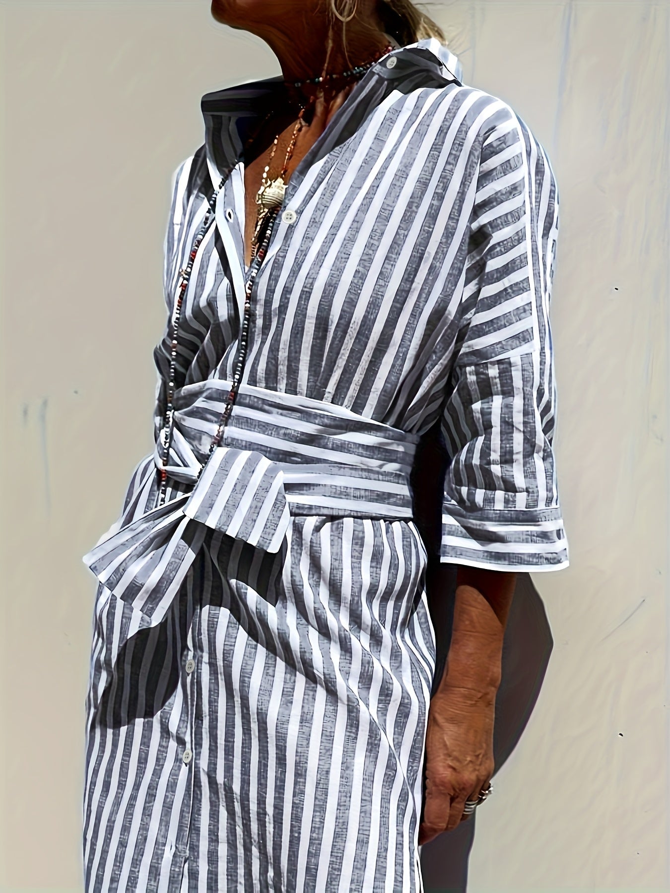 CHRISTINE | Striped Shirt Dress with Belt