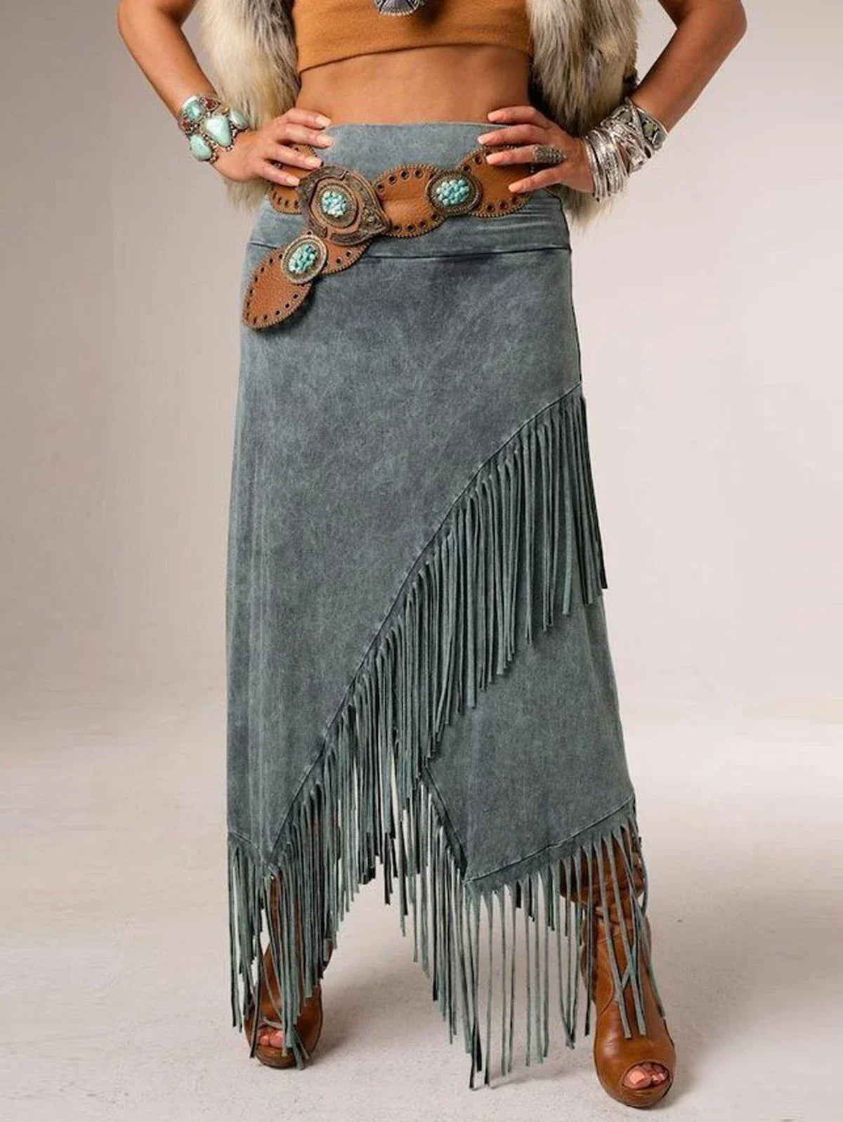 Sheeva | A-Line Maxi Fringe Skirt