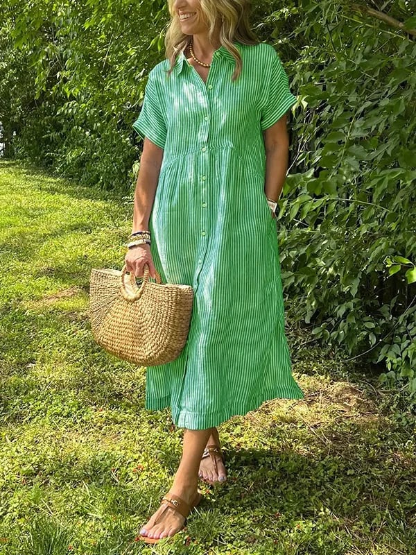 ANGELA | Elegant Cotton Maxi Shirt Dress