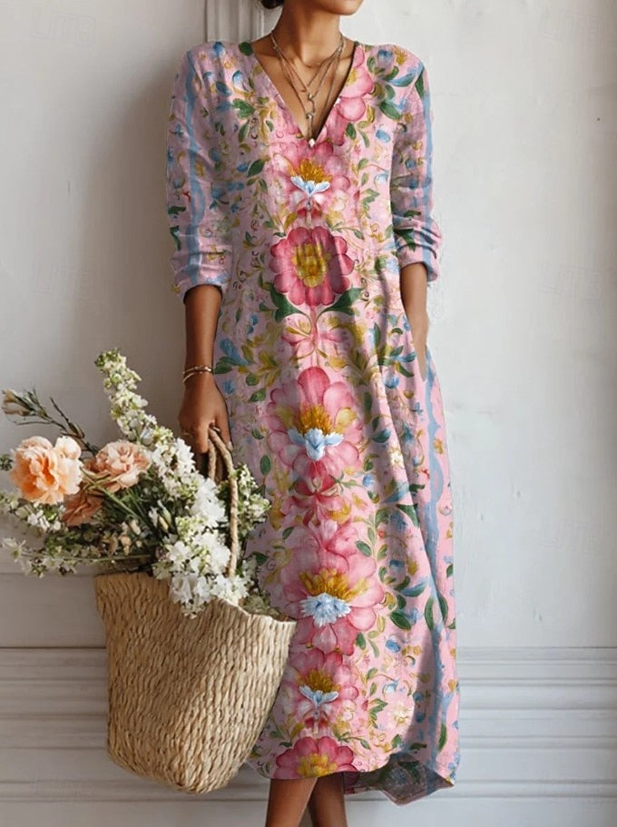 Sienna | Vintage Floral V-Neck Comfort Dress