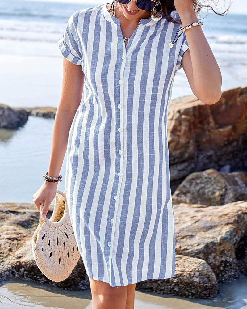 MARTINE | Elegant Striped Shirt Dress