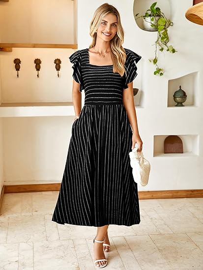 Clara | Elegant Striped Linen Midi Dress