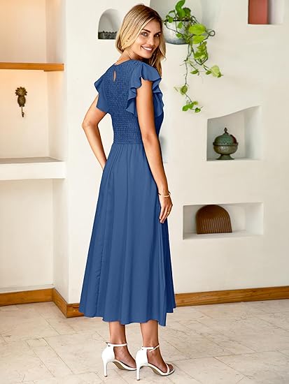 Clara | Elegant Striped Linen Midi Dress