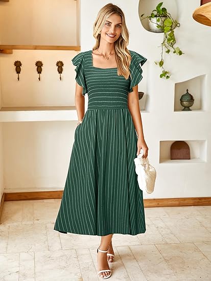 Clara | Elegant Striped Linen Midi Dress