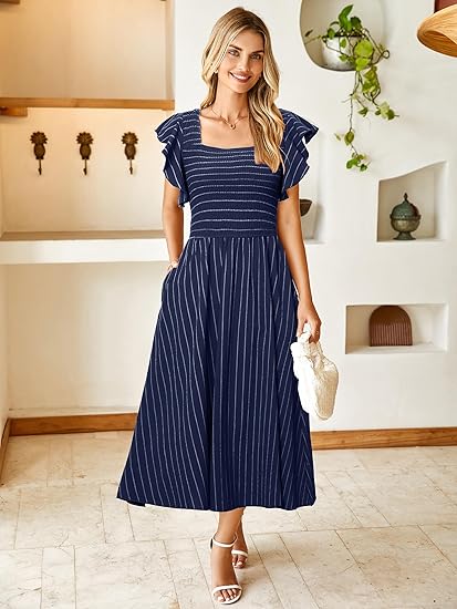 Clara | Elegant Striped Linen Midi Dress