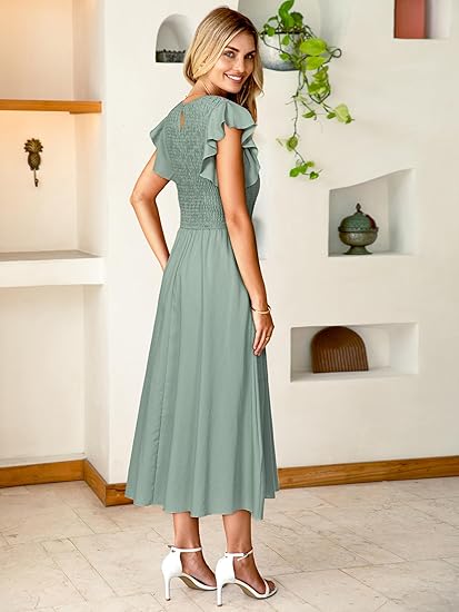 Clara | Elegant Striped Linen Midi Dress
