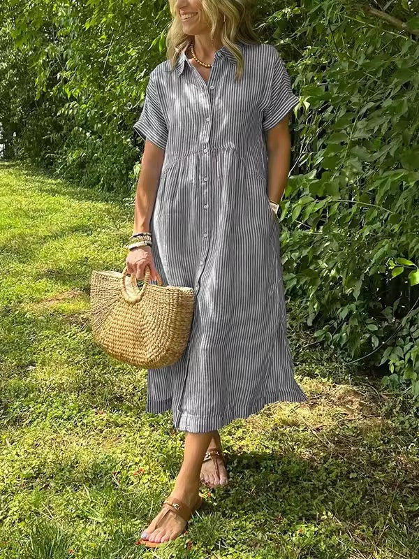 ANGELA | Elegant Cotton Maxi Shirt Dress