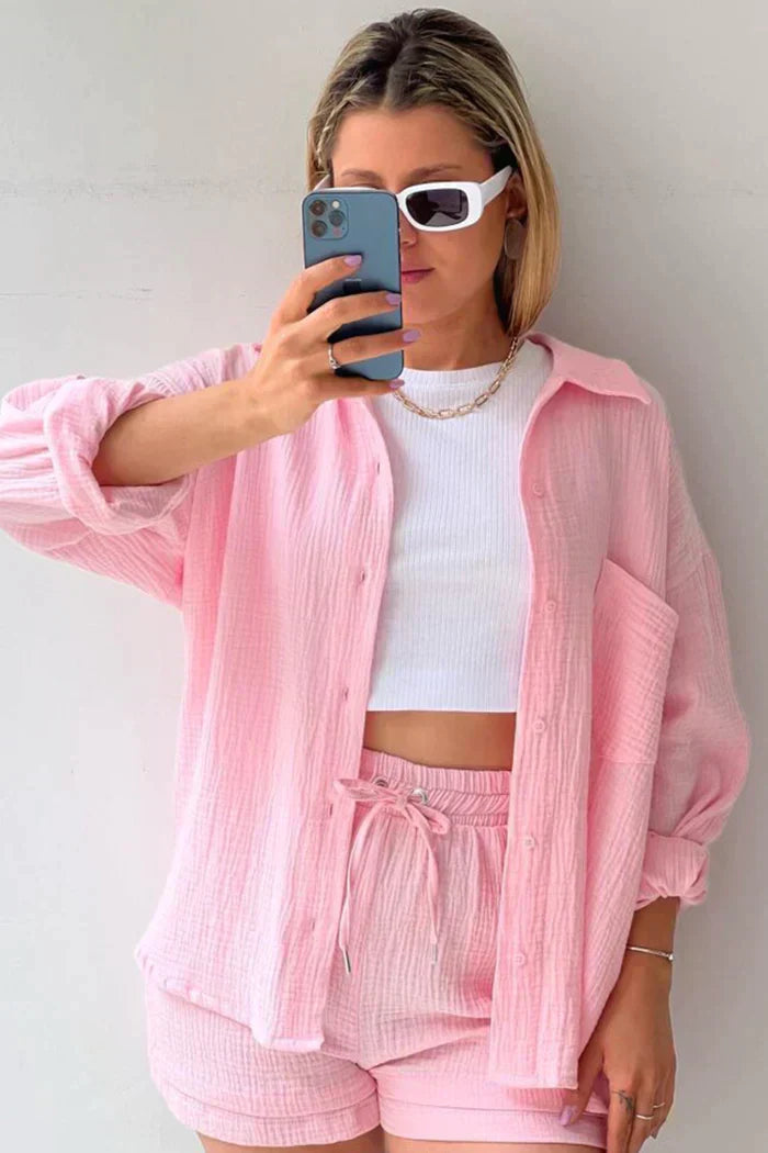 Avery – Solid Colour Shirt & Shorts Set