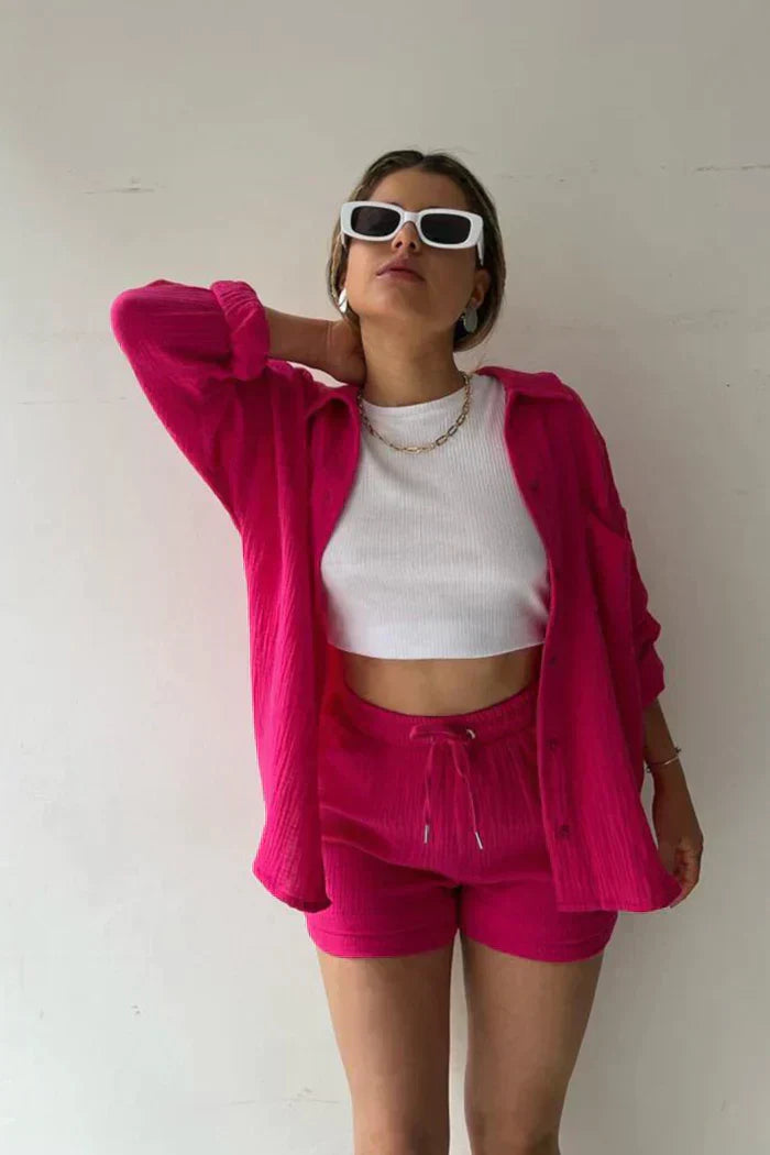 Avery – Solid Colour Shirt & Shorts Set