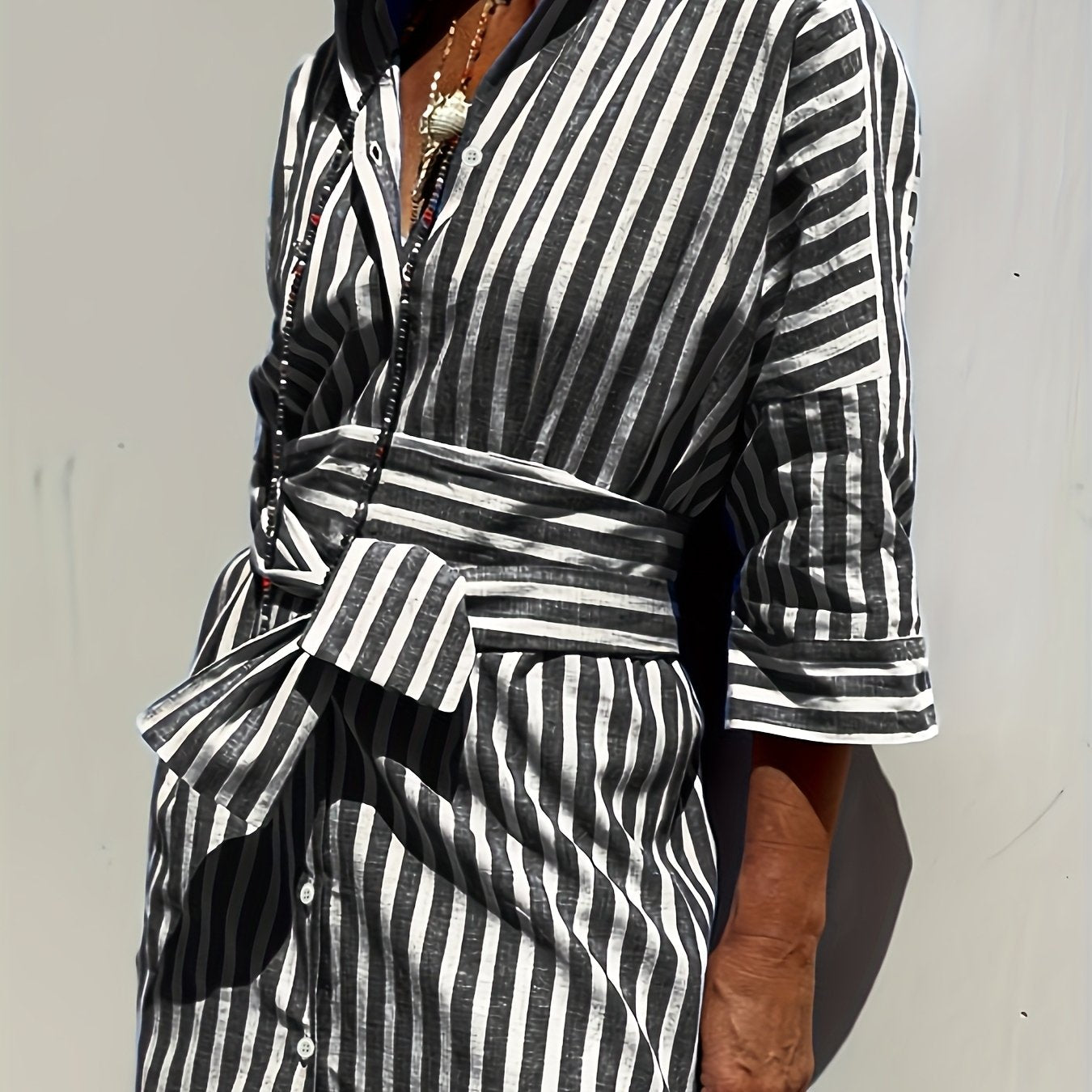 CHRISTINE | Striped Shirt Dress with Belt