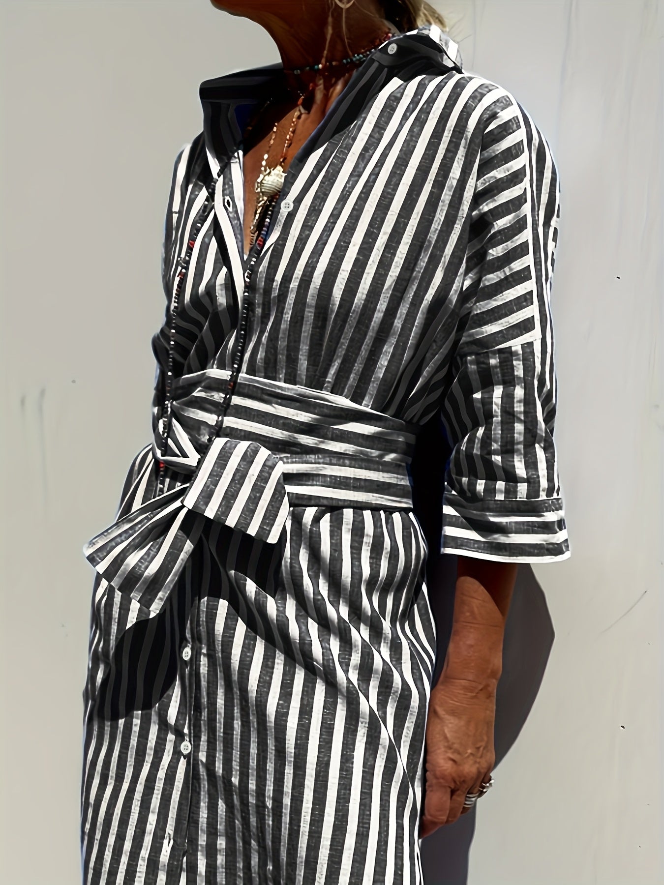 CHRISTINE | Striped Shirt Dress with Belt