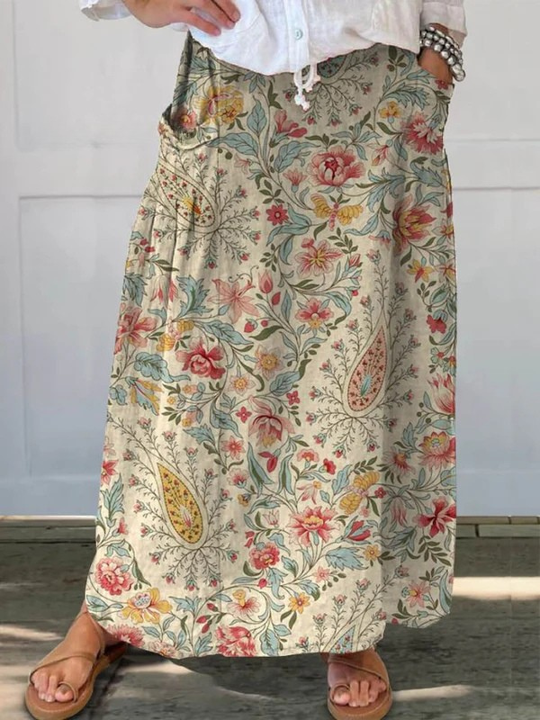 Nilva | Vintage Floral Art Printed Pocket Skirt