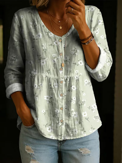 Clara | Elegant Floral Linen Blend Blouse
