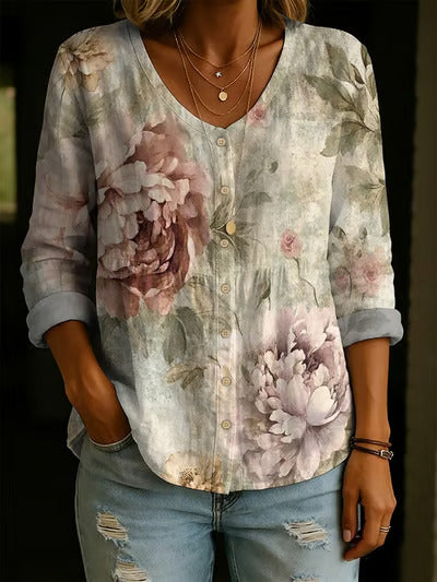 Clara | Elegant Floral Linen Blend Blouse
